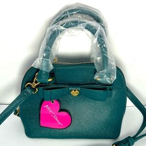 Betsey Johnson purse Bow Crossbody Teal Y2K Green Gold Floral Small Handbag